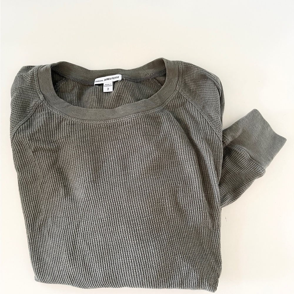 James Perse Green Grey Color Ribbed Long Sleeve